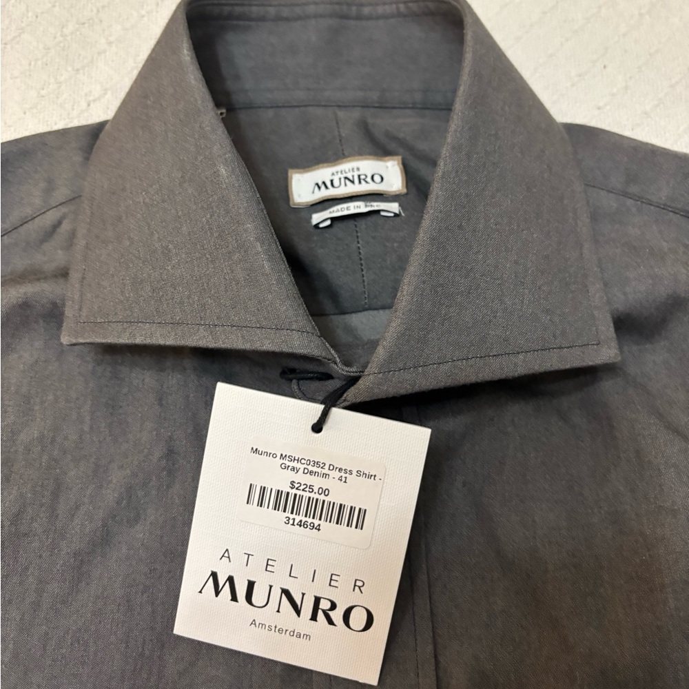 NWT Atelier Munro Gray Dress Shirt Size 41